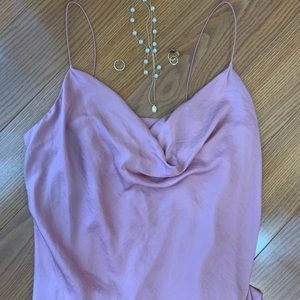 Blush pink cowl neck midi dress